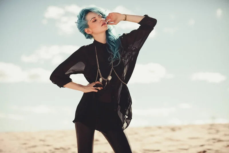 Blue toned fashion editorial portrait, photo 1